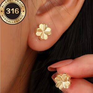Gold Hypoallergenic Flower Stud Earrings